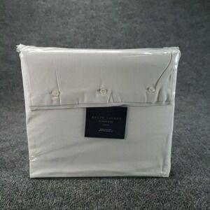 Ralph Lauren Linen Queen Flat Sheet Solid Pebble Light Gray Polo NEW‎